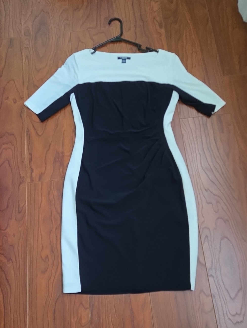 Chaps Black and White Colorblock Midi Sheath Dress